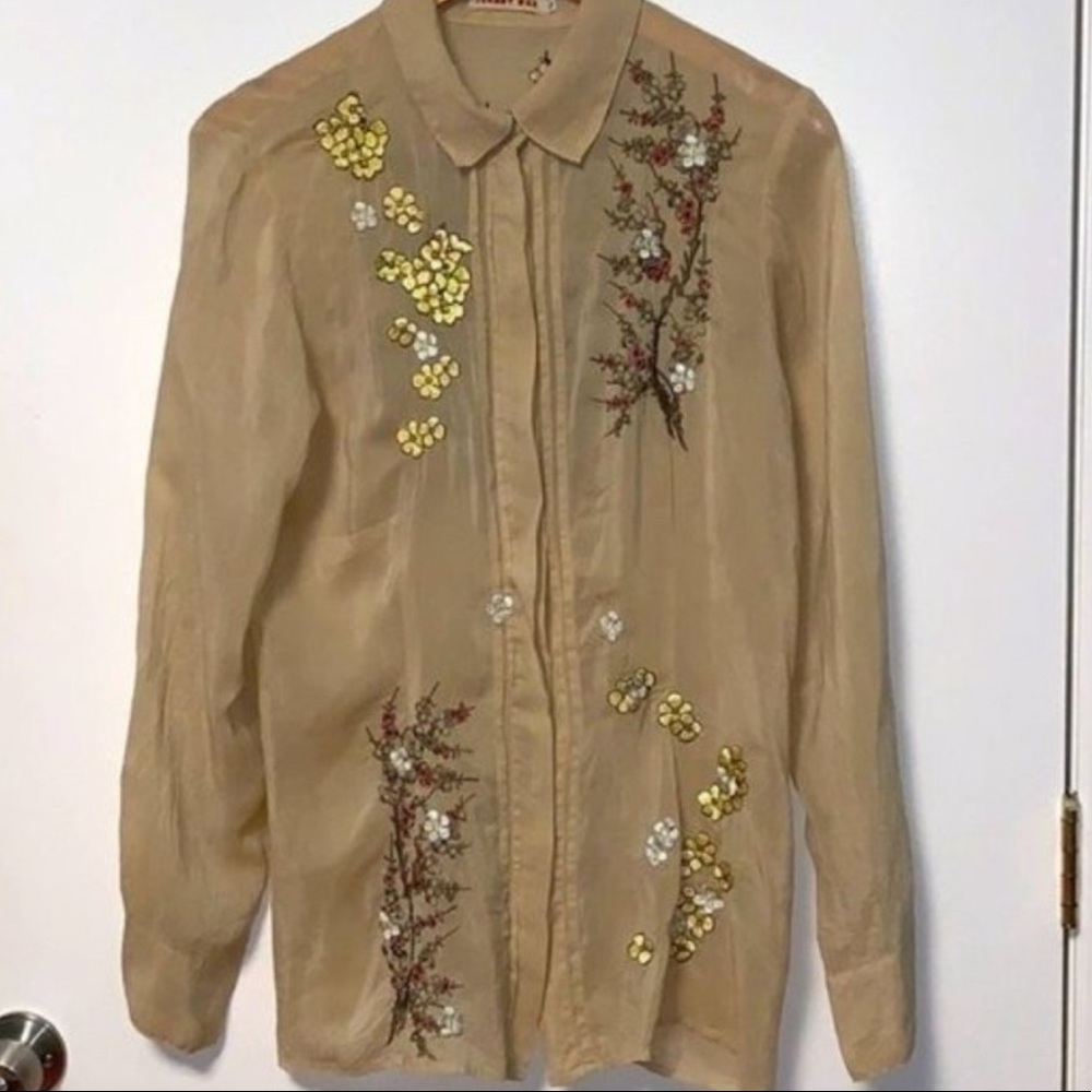 Johnny Was Embroidered Cherry Blossom Tunic Blouse
